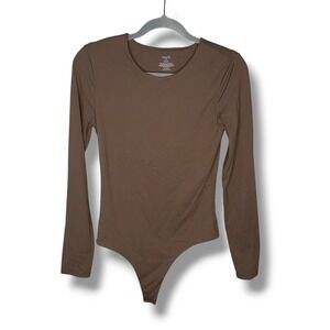 Nuuds Womens Long Sleeve Thong Bodysuit Brown Size‎ Medium